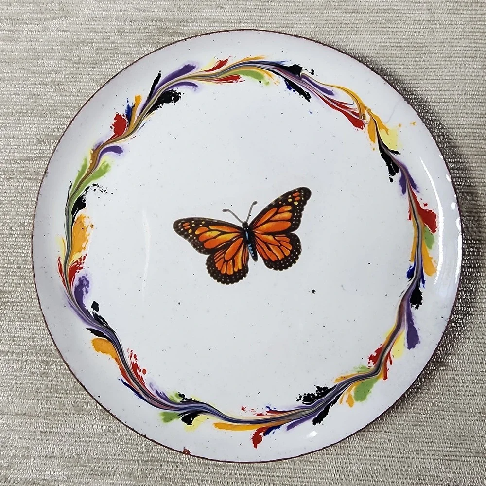 Vintage Brass and Enamel Butterfly Coaster Set Of 6 Cottagecore Boho Decor